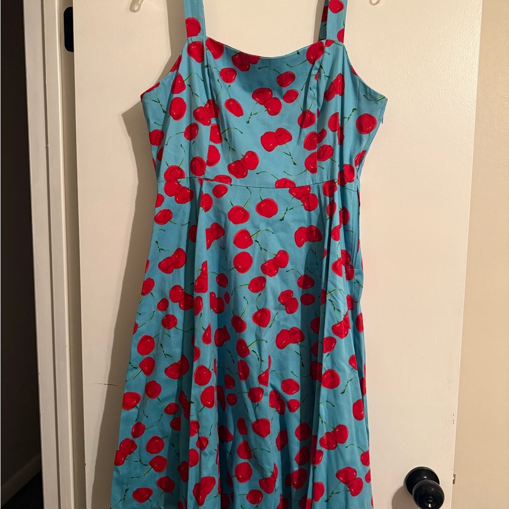 Cherry Print Blue Midi Dress